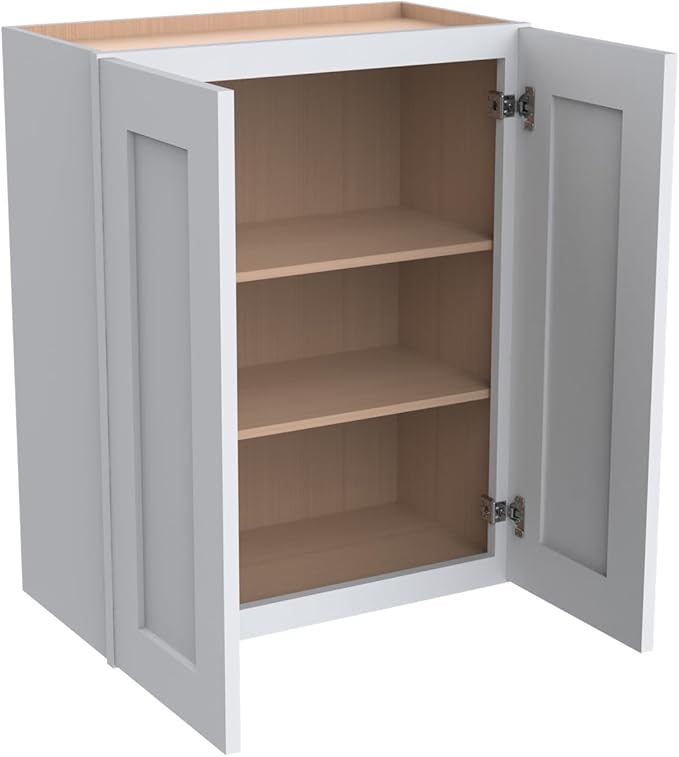 Wall-Mounted Cabinet – Solid Wood Shaker Style Medicine Cabinet with Adjustable Shelves & Soft-Close Doors for Bathroom, Kitchen, and Office Storage (White, 30" W x 12" D x 42" H)