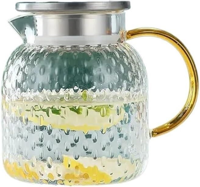 Cold kettle Glass Water Pitcher with Filter Lid and Pouring Spout Heat Resistant Glass Carafe for Hot Cold Beverages Homemade Ice Tea Bottle Water Pitcher Set for Hot/Cold Water(1.5L)