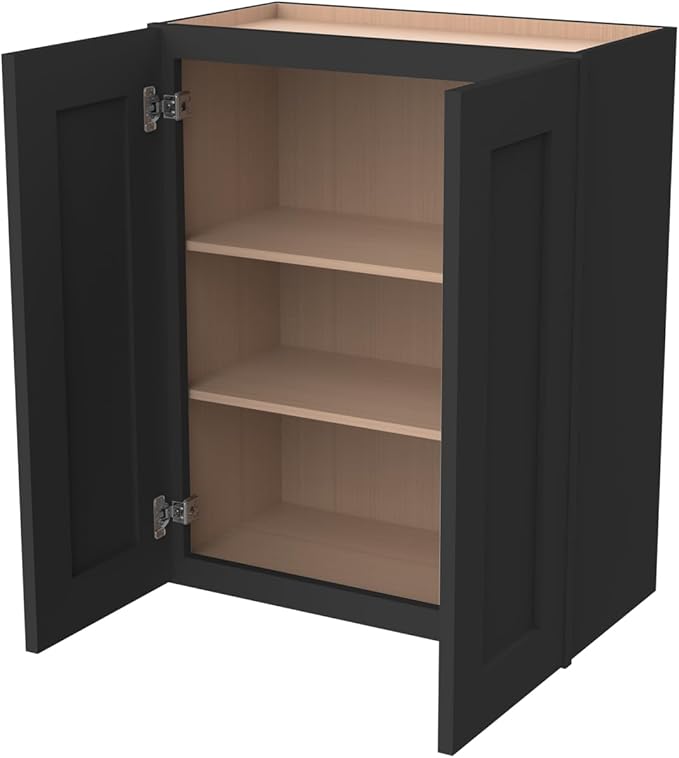 Wall-Mounted Cabinet – Solid Wood Shaker Style Medicine Cabinet with Adjustable Shelves & Soft-Close Doors for Bathroom, Kitchen, and Office Storage (Charcoal Black, 42" W x 12" D x 36" H)