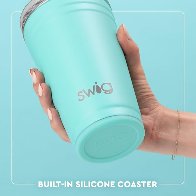 Swig Life 24oz Party Cup, Stackable Insulated Travel Coffee Tumbler with EZ Slider Lid, Cup Holder Friendly, Stainless Steel 24 oz Tumbler, Reusable Mug (Saturdays In Norman)