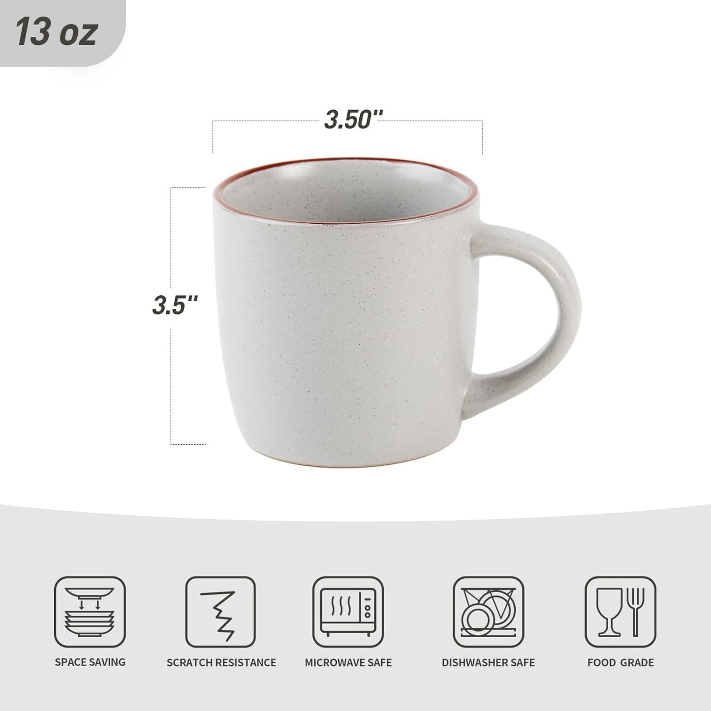 famiware Mercury Coffee Mugs 13 oz, Coffee Mugs Set of 6 with Handle, Cups for Latte, Hot Tea, Cappuccino, Mocha, Cocoa, Light Grey