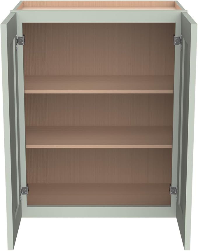 Wall-Mounted Cabinet – Solid Wood Shaker Style Medicine Cabinet with Adjustable Shelves & Soft-Close Doors for Bathroom, Kitchen, and Office Storage (Jade Green, 27" W x 12" D x 30" H)