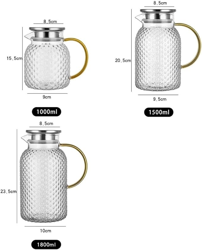 Cold kettle Glass Water Pitcher with Filter Lid and Pouring Spout Heat Resistant Glass Carafe for Hot Cold Beverages Homemade Ice Tea Bottle Water Pitcher Set for Hot/Cold Water(1.8L)