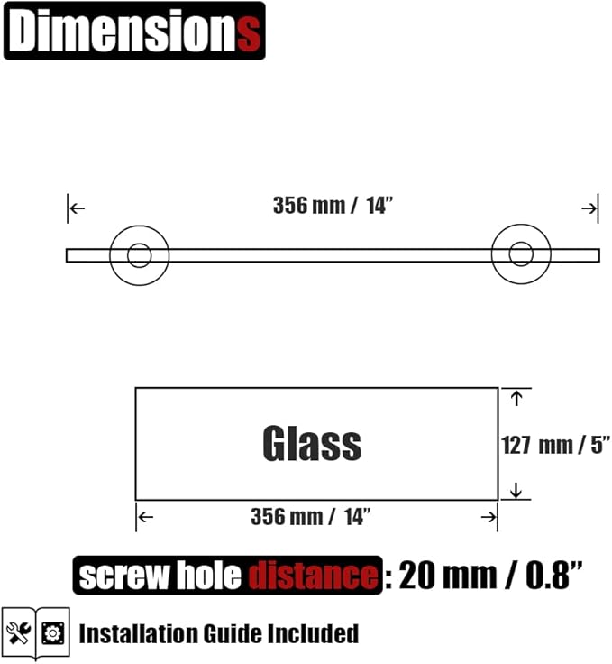 JQK Bathroom Glass Shelf Oil Rubbed Bronze, Tempered Glass Shower Storage 14 by 5 inches, 304 Stainless Steel ORB Wall Mount, TGS101L14-ORB