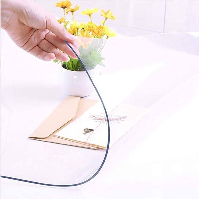 NECAUX Custom Multi-Size 1.5mm Thick Clear PVC Table Cover Protector - 42 x 76 Inch Eco Plastic Vinyl Rectangle Desk Office Top Pad Cover Glass Wood Dining Coffee End Tabletop Protective Pad