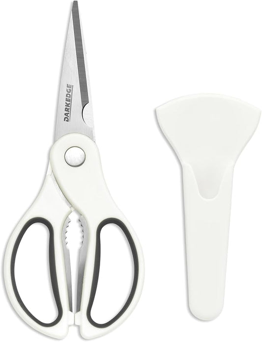 Kitchen Scissors with Magnetic Holder Heavy Duty Magnetic Scissors for Fridge, Kitchen Shears Magnet Sheath Set for Food Meat Pizza Herb Vegetables, White