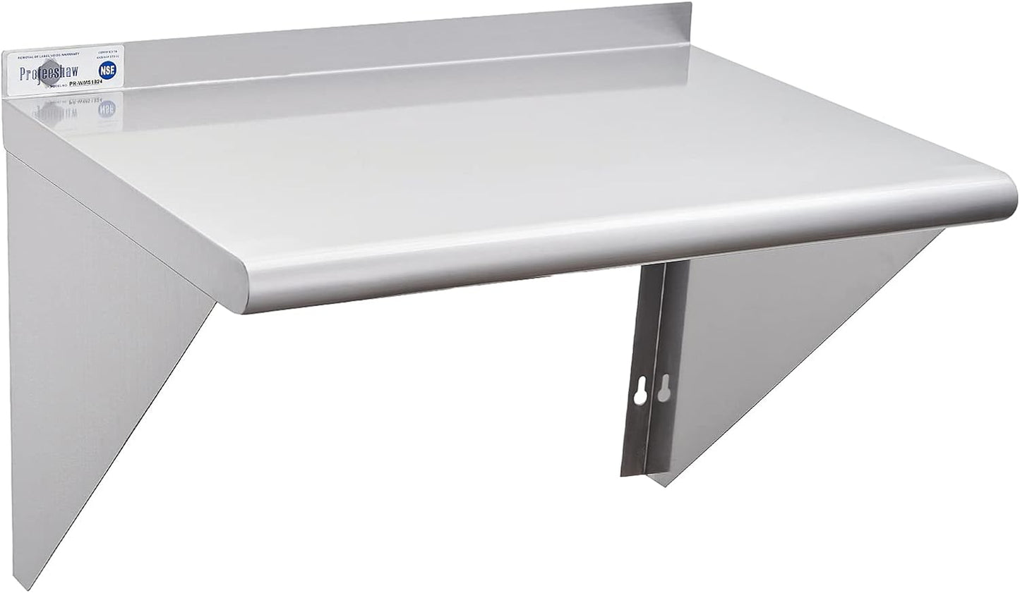 Profeeshaw NSF Stainless Steel Shelf 18” x 24”, 300 lb Commercial Shelves Wall Mounted Metal Shelving with Backsplash and 2 Brackets for Restaurant, Bar, Utility Room, Kitchen and Garage