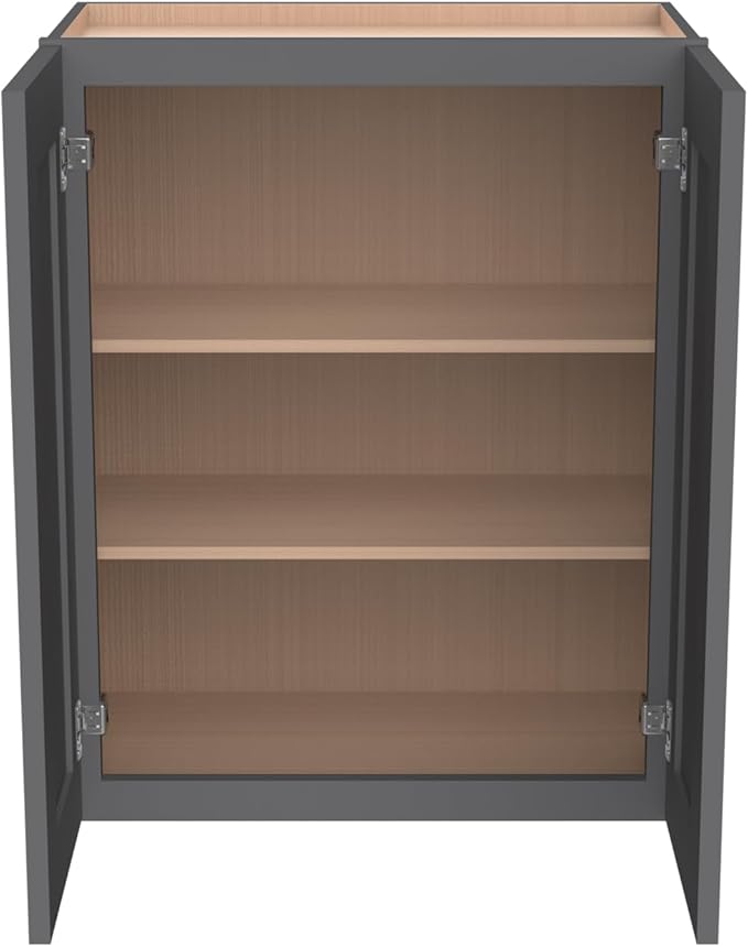 Wall-Mounted Cabinet – Solid Wood Shaker Style Medicine Cabinet with Adjustable Shelves & Soft-Close Doors for Bathroom, Kitchen, and Office Storage (Pebble Gray, 33" W x 12" D x 42" H)