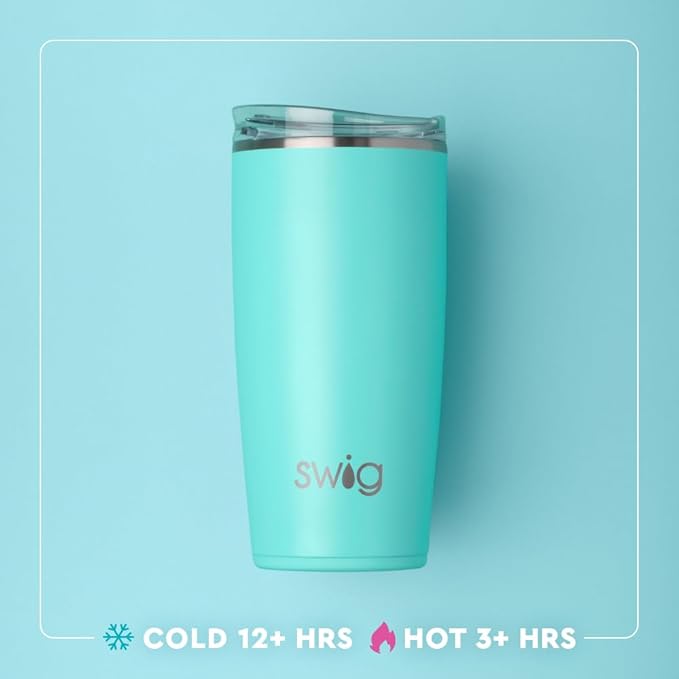 Swig Life 22oz Insulated Tumbler, Travel Coffee Tumbler with Lid, Cup Holder Friendly Travel Coffee Mug, Stainless Steel, 22 oz Tumblers, Reusable Insulated Mug with Lid (Sea Swirl)