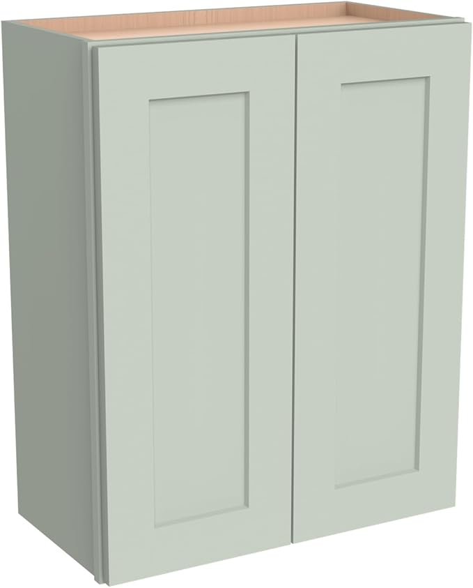 Wall-Mounted Cabinet – Solid Wood Shaker Style Medicine Cabinet with Adjustable Shelves & Soft-Close Doors for Bathroom, Kitchen, and Office Storage (Jade Green, 36" W x 12" D x 30" H)