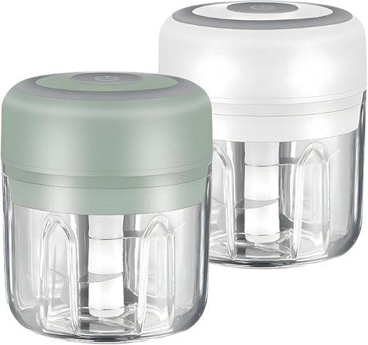Green & White - Mini Electric Food Processor and Garlic Chopper - 250ML, USB Charging, 3 Blades - Perfect for Chopping Vegetable, Pepper, Onion, Garlic, Ginger, Spice, Meat, Baby Food, & More (Bundle)