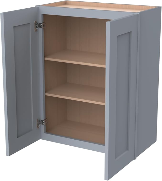 Wall-Mounted Cabinet – Solid Wood Shaker Style Medicine Cabinet with Adjustable Shelves & Soft-Close Doors for Bathroom, Kitchen, and Office Storage (Grey, 42" W x 12" D x 30" H)