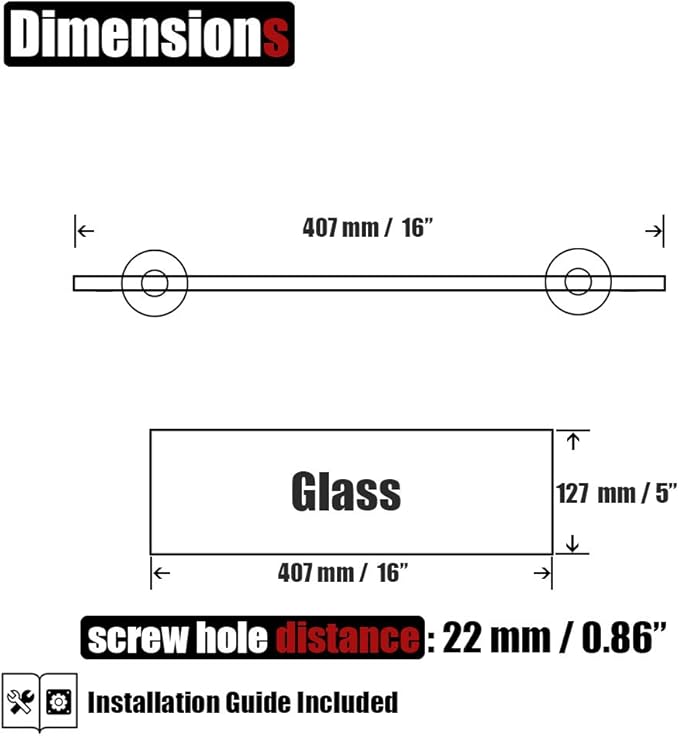 JQK Bathroom Glass Shelf Oil Rubbed Bronze, Tempered Glass Shower Storage 16 by 5 inches, 304 Stainless Steel ORB Wall Mount 2 Pack, TGS101L16-ORB-P2