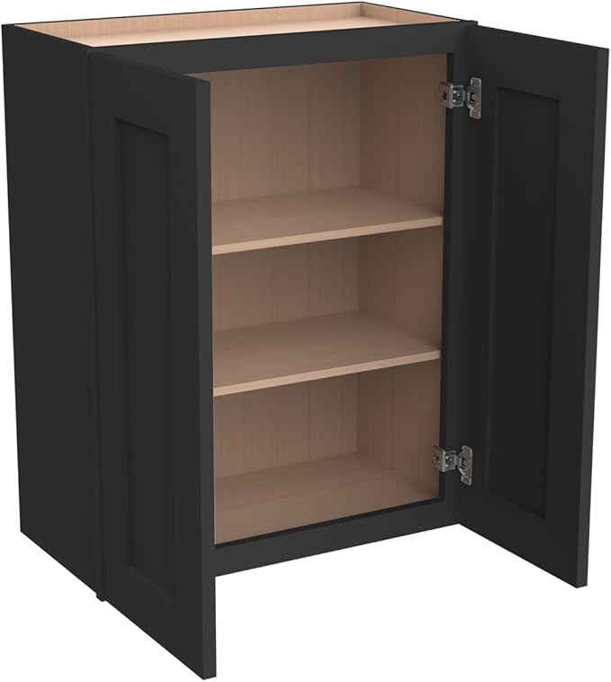 Wall-Mounted Cabinet – Solid Wood Shaker Style Medicine Cabinet with Adjustable Shelves & Soft-Close Doors for Bathroom, Kitchen, and Office Storage (Charcoal Black, 30" W x 12" D x 42" H)