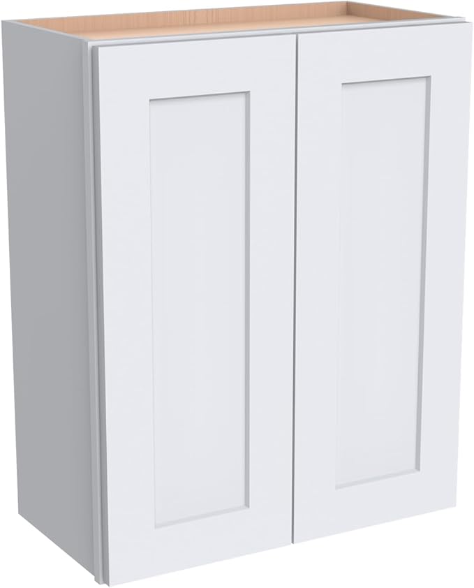 Wall-Mounted Cabinet – Solid Wood Shaker Style Medicine Cabinet with Adjustable Shelves & Soft-Close Doors for Bathroom, Kitchen, and Office Storage (White, 24" W x 12" D x 30" H)