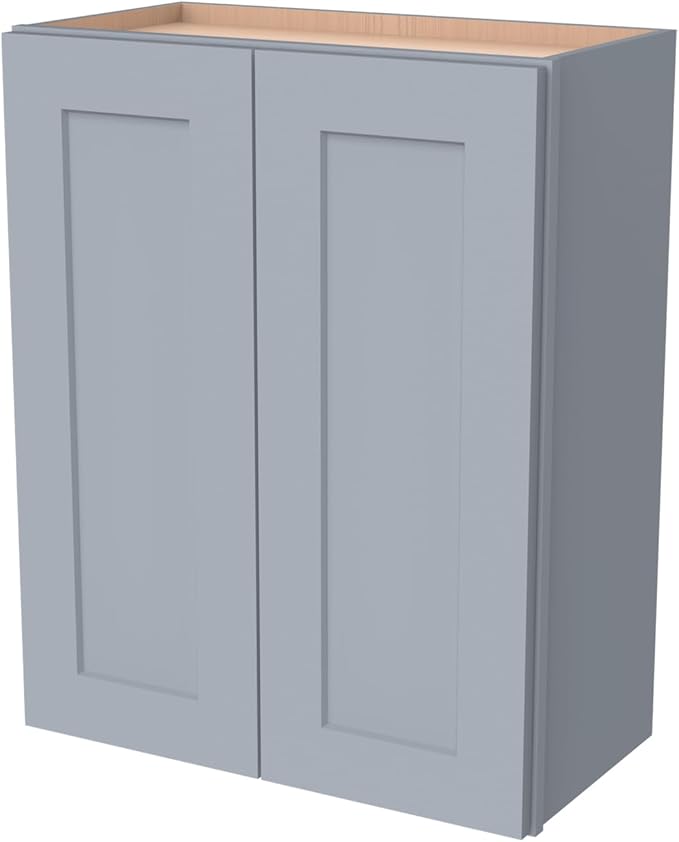Wall-Mounted Cabinet – Solid Wood Shaker Style Medicine Cabinet with Adjustable Shelves & Soft-Close Doors for Bathroom, Kitchen, and Office Storage (Grey, 30" W x 12" D x 42" H)