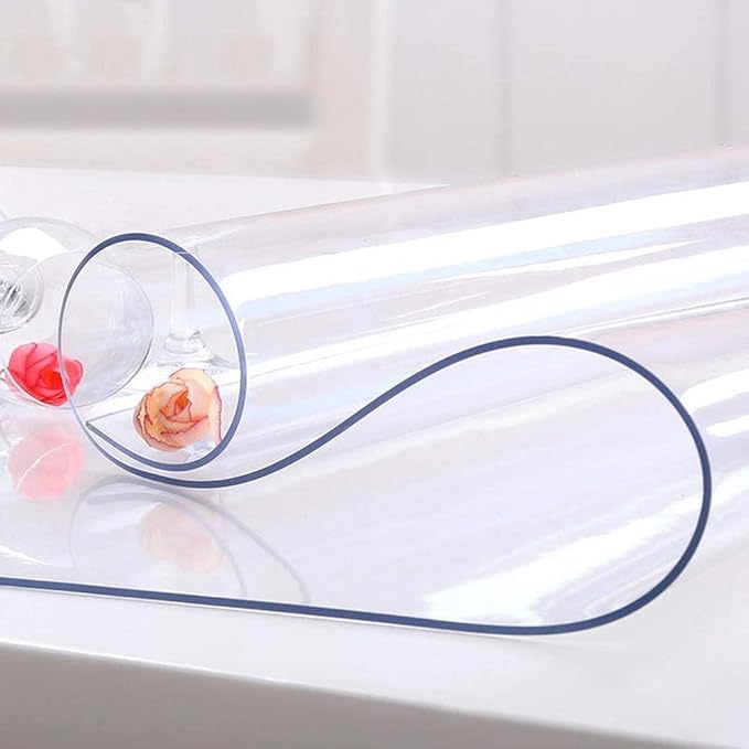 NECAUX Custom Multisize 1.5mm Thick Clear PVC Table Cover Protector - 40 x 78 Inch Kitchen Wood Grain Vinyl Transparent Table Cover Plastic Protective Pad for Dining Room Table/Office Desk