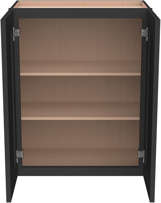 Wall-Mounted Cabinet – Solid Wood Shaker Style Medicine Cabinet with Adjustable Shelves & Soft-Close Doors for Bathroom, Kitchen, and Office Storage (Charcoal Black, 27" W x 12" D x 42" H)