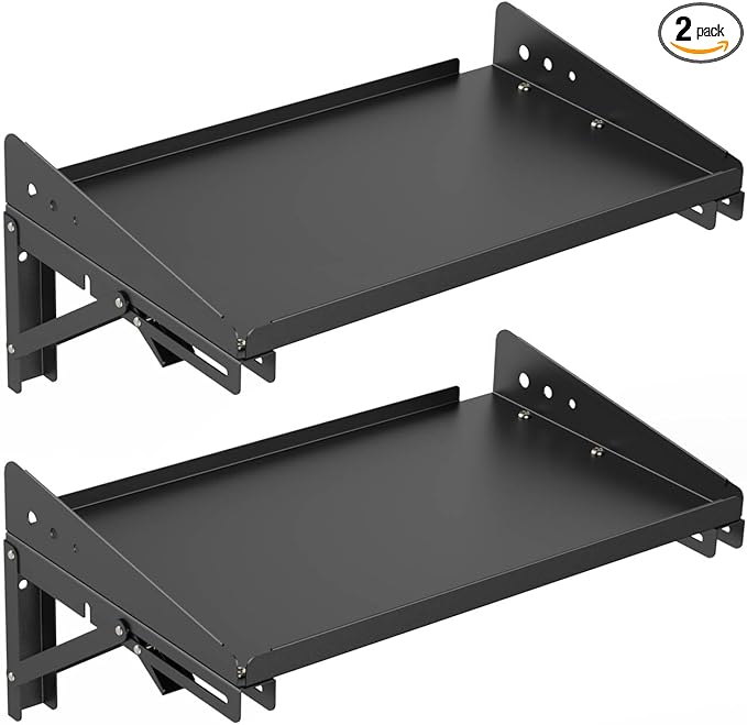 ULIBERMAGNET Garage Folding Storage Rack Shelves,100LB Metal Wall Mounted Adjustable Rail Shelf for Garage,Power Tools,Toolbox,Storage Shelves with Lip for Workshop Kitchen Office (2 Pack)