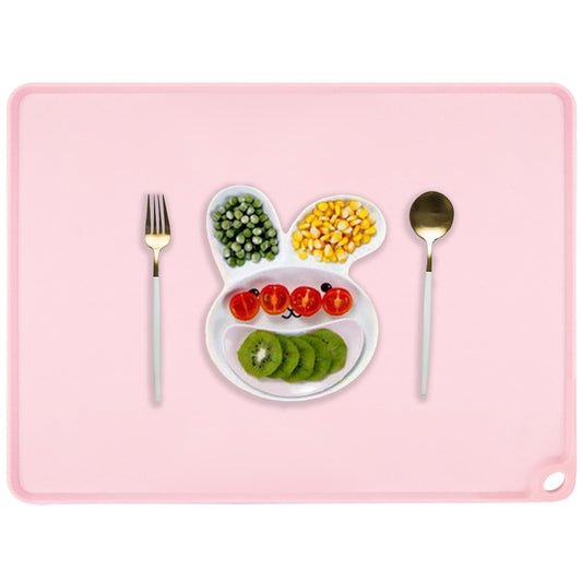 Kids Silicone Cloud Shape Non Slip Placemat for Baby Toddlers - Portable Food Mat, BPA Free Reusable for Travel and High Chairs - Easy to Clean and Roll Up (Pink)
