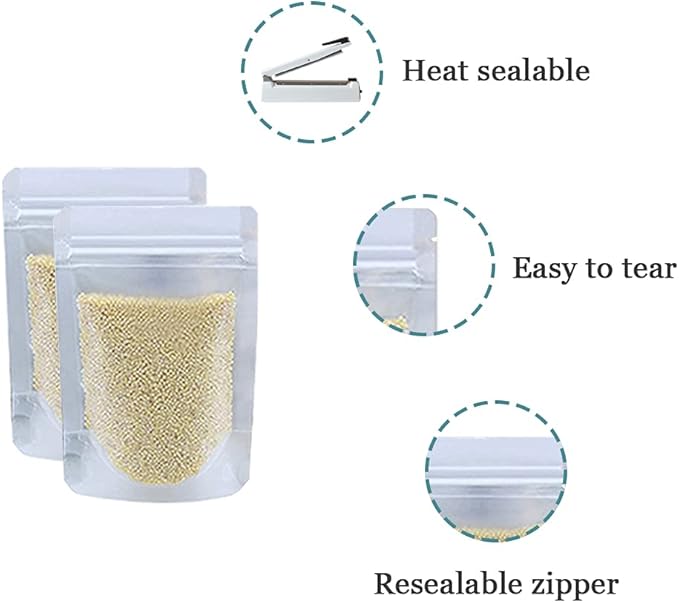 PABCK 100 Pcs 5.9x8.66 inch Resealable Stand Up Bags Matte Clear Zipper Lock Heat Seal Pouches with Tear Notch for Zip Food Storage Lock Packing