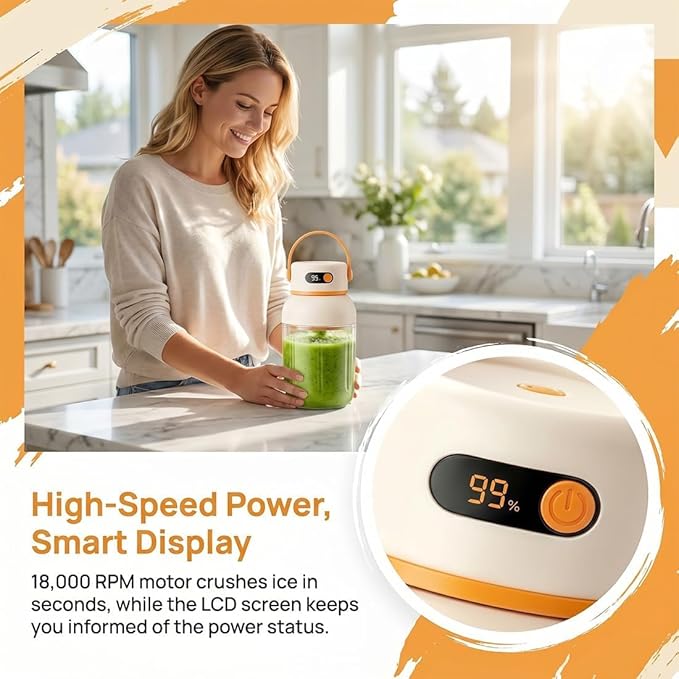 Portable Electric Juicer Cup with Zero Cord Hassle, 33oz Large Capacity Personal Blender with 18000RPM High Speed, USB-C Rechargeable Wireless Juicer Cup for Gym, Travel (10000ML / 33OZ)