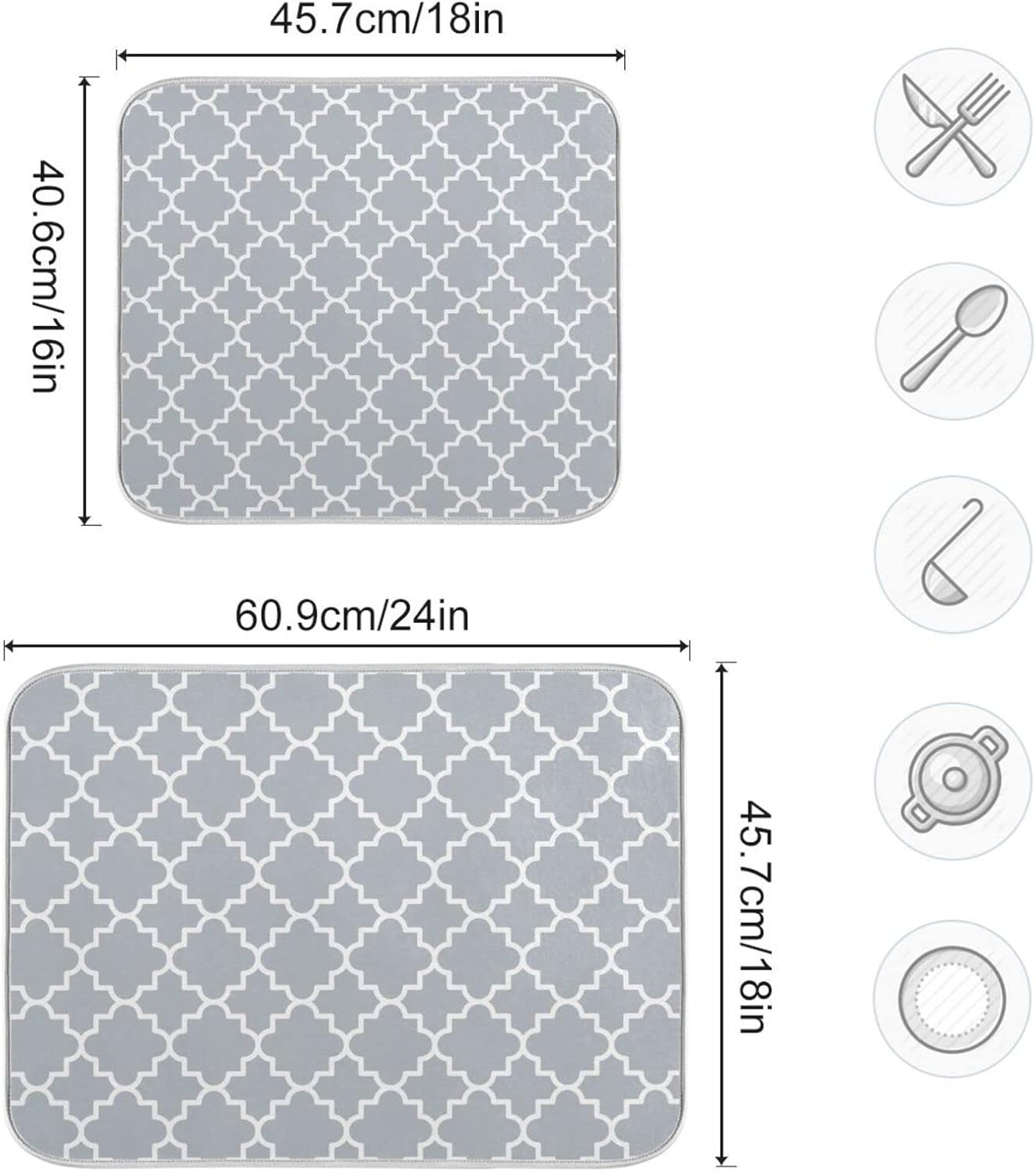 Senya Super Absorbent Dish Drying Mat, Microfiber Fast-Drying Dish Mat, 24'' x 18'', Kitchen Dish Drying Pad, Grey Moroccan, g295080429p523c558s1114