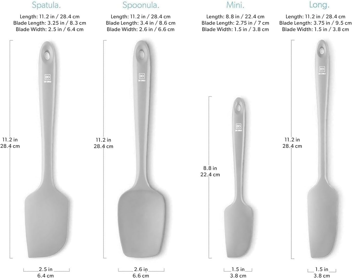 DI ORO Silicone Spatula Set - Rubber Kitchen Spatulas for Baking, Cooking, & Mixing - 600°F Heat-Resistant & BPA Free Silicone Scraper Spatulas for Nonstick Cookware - Dishwasher Safe (4pc, Stone)