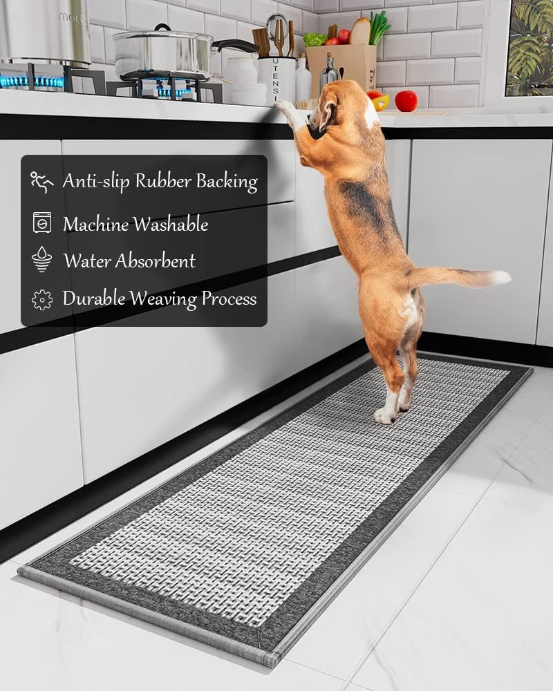 PADOOR Kitchen Mats for Floor, Kitchen Rugs Non Slip Washable, Rubber Backed Kitchen Runner Super Absorbent Kitchen Floor Mat Sink Rug, 20”x47” Grey