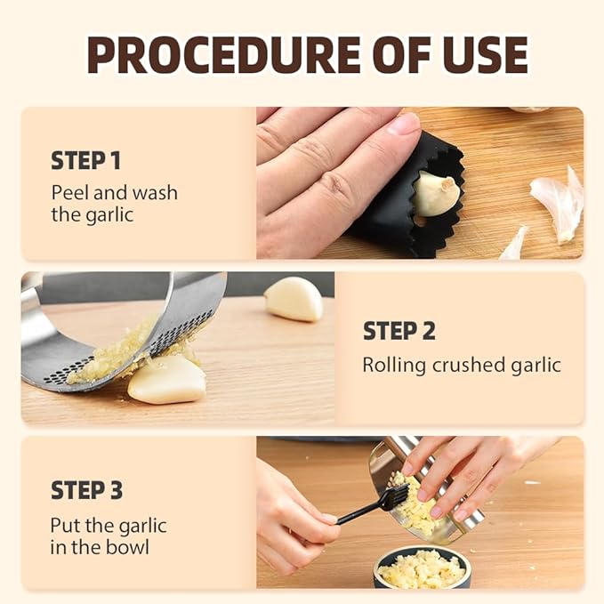 Stainless Steel Garlic Press, 2025 New Arc Shape Stainless Steel Ring Garlic Chopper, Garlic Presse Rocker Garlic Press Mincer Crusher Press, Kitchen Heavy Duty Handle Garlic Chopper (2)