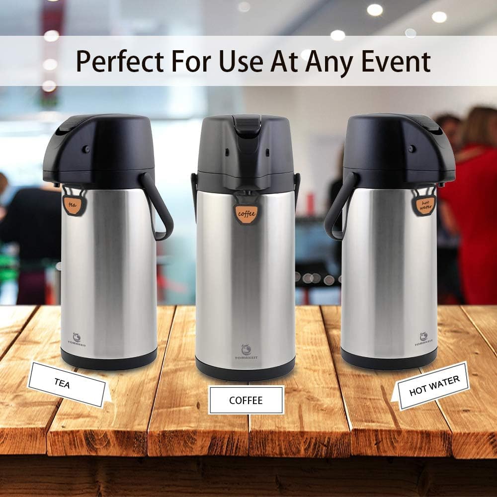 Airpot Coffee Dispenser Thermal with Pump,2.5L/85 Oz Insulated Stainless Steel Large Airpot Coffee Carafe Lever Action for Hot/Cold Water,Thermal Carafes for Hot Cocoa for Parties