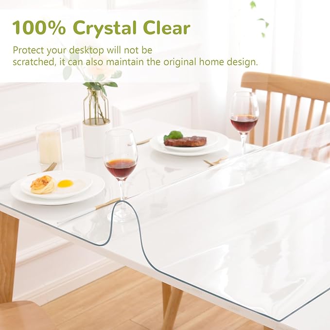 60 x 108 Inch Clear Table Cover Protector, Clear Table Protector for Dining Room Table, 1.5mm Plastic Table Cover, Waterproof Table Pad for Kitchen, Office