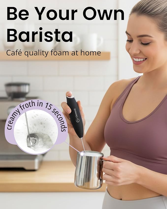 Elementi Electric Milk Frother Handheld - Make Creamy Lattes, Delicious Cappuccinos and Perfect Drinks - Compact Mixer & Coffee Stirrer with Whisk (White)