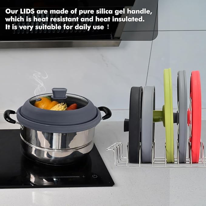 Microwave Splatter Cover Glass Splatter Guard Lid with Collapsible Silicone for Food Pot Plate Cover 11.8 inch Light Grey