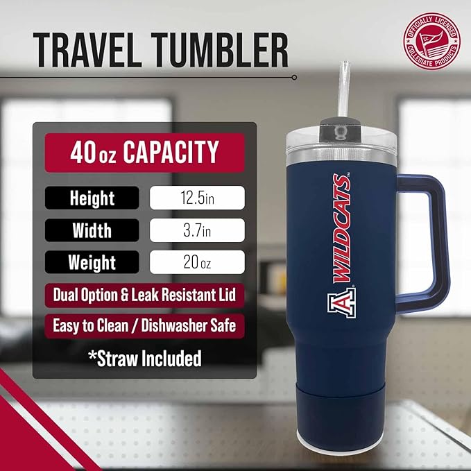 Campus Colors College & University 40 oz Travel Tumbler With Handle - Dual Option Lid With Straw - Vacuum Insulated Stainless Steel (Alabama Crimson Tide - Crimson)