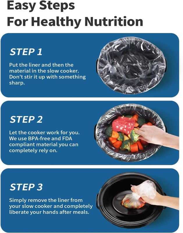 KOOC Slow Cooker Liners 14"x22" 10 Count Extra Large Size Disposable Pot Liners Christmas Cooking Bags Fit 6 qt to 10 qt Pot BPA Free Fresh Locking Seal Design