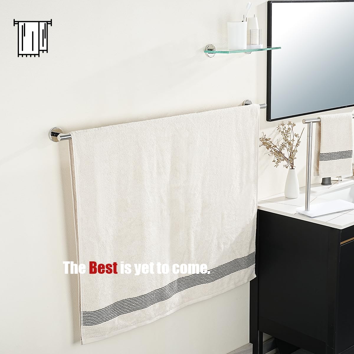 JQK Bath Towel Bar Chrome, 36 Inch 304 Stainless Steel Thicken 1mm Single Towel Rack for Bathroom, Towel Holder (Polished Chrome) Wall Mount, 39 in Total Length, TB110L36-CH