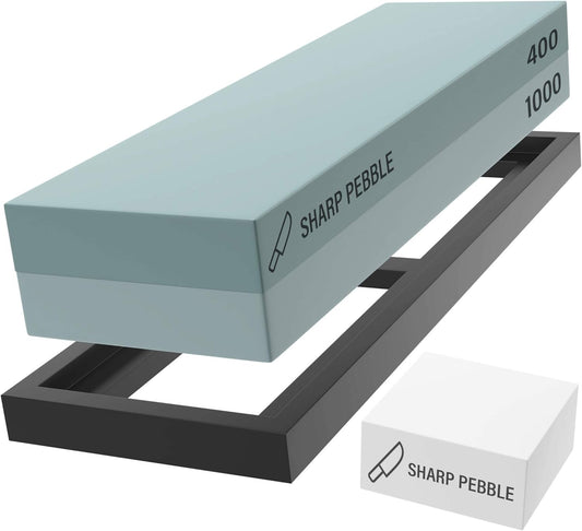 Sharp Pebble Premium Whetstone Knife Sharpening Stone 2 Side Grit 400/1000 Wetstone Kit -Wetstone Kitchen Knife Sharpener with Flattening Stone & NonSlip Rubber Base