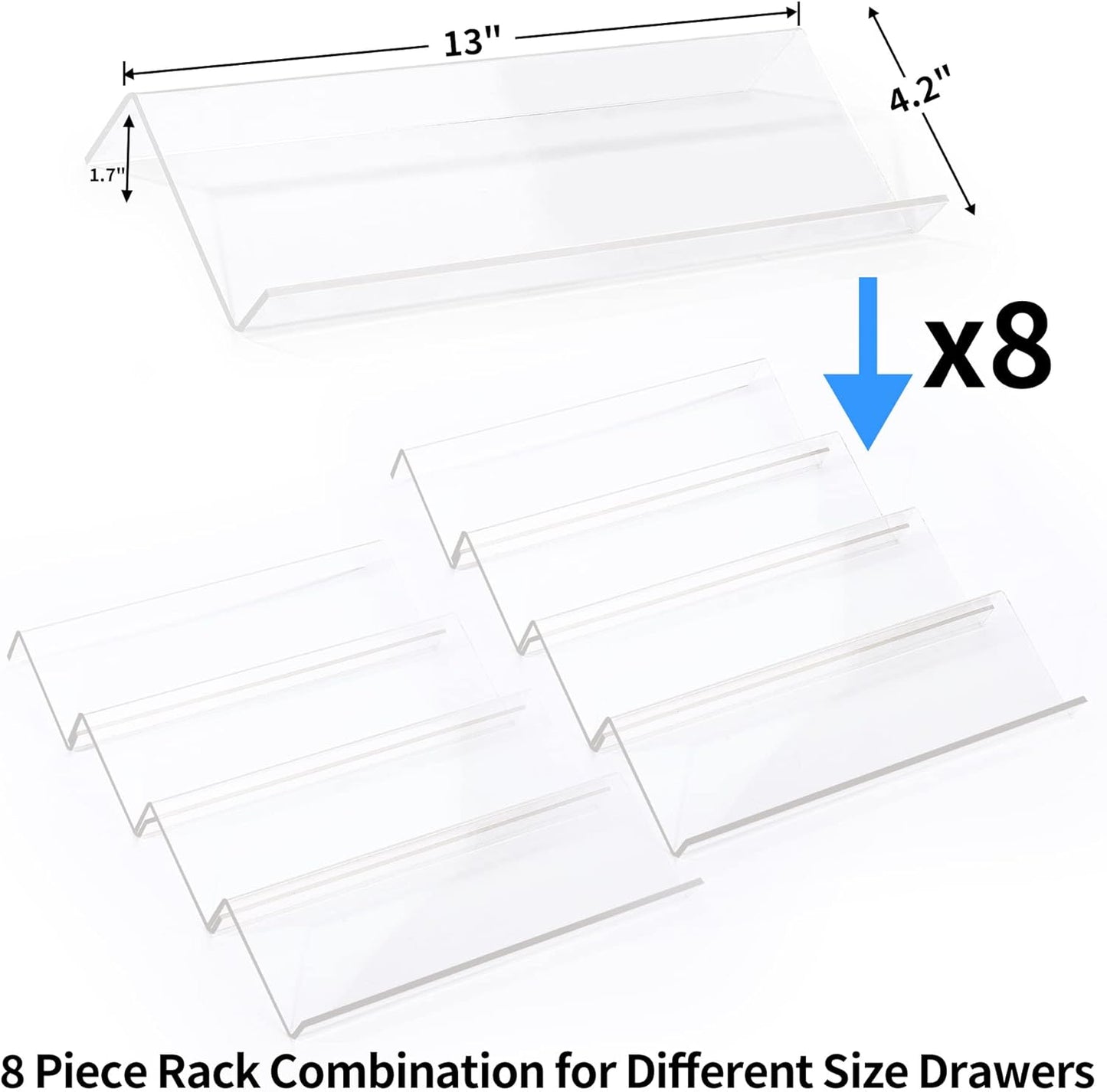 MIUKAA Clear Acrylic Spice Drawer Organizer, 4 Tier- 2 Set Expandable From 13" to 26" Drawer Seasoning Organizer, Kitchen Spice Rack Tray for Drawer/Countertop (Jars not included)