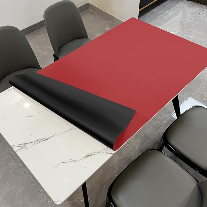 Leather Table Cover,1.8mm Thick,42x90 Inch Table Protector,Table Protector for Dining Room Table,Dining Table Cover,Table Sticker Cover.(Black+Wine Red,42x90)