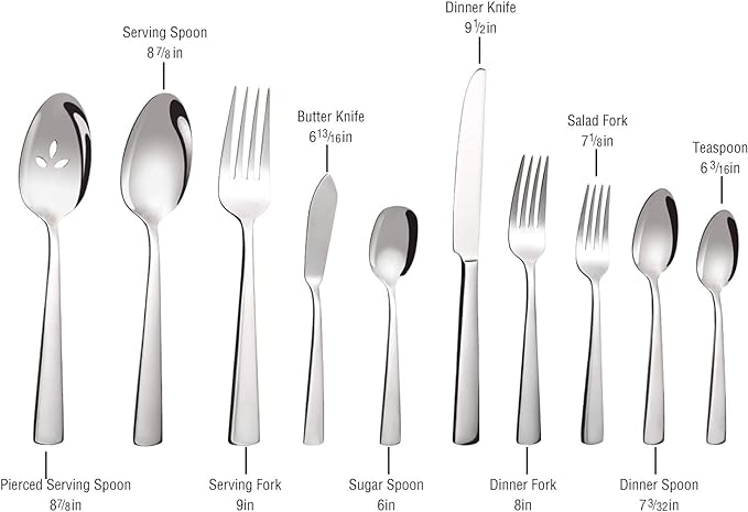45-Piece Flatware Sets, Silverware Set for 8, Durable Stainless Steel Tableware in Ergonomic Design Size and Weight, Kitchen Utensils Set with Steak Knives, Rust-proof, Dishwasher Safe