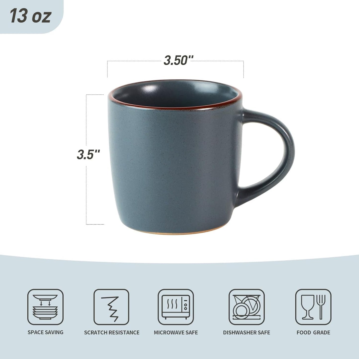 famiware Mercury Coffee Mugs 13 oz, Coffee Mugs Set of 4 with Handle, Cups for Latte, Hot Tea, Cappuccino, Mocha, Cocoa, Charcoal
