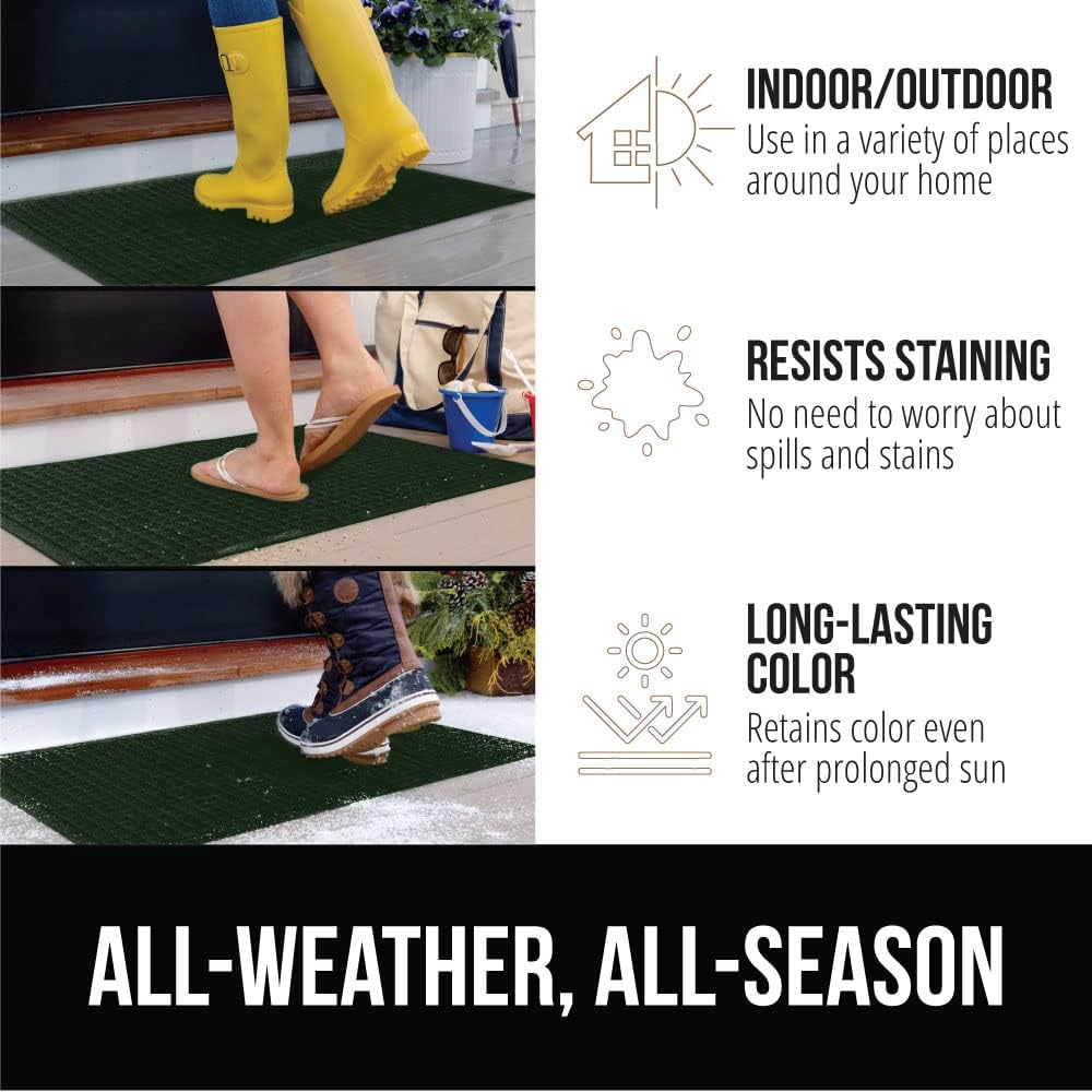 GORILLA GRIP Front Door Mat, 47x35, Indoor Outdoor Ultra Absorbent HydroAbsorb Doormat, Absorbs Up to 6 Cups of Water, Stain and Fade Resistant, Rubber Backing Doormats, Captures Dirt, Green