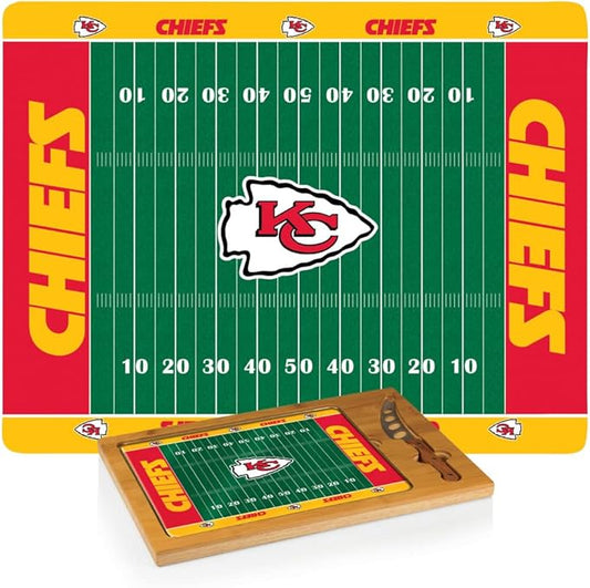 PICNIC TIME NFL Football Field Icon Glass Top Cutting Board & Knife Set, (Parawood & Bamboo)