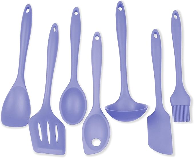 Chef Craft - Premium Silicone Kitchen Tools and Utensils Set, Non-Scratch, Withstands Temperatures up to 450°F, BPA-Free, 7 Piece Cooking Utensils Set, Pastel Blue