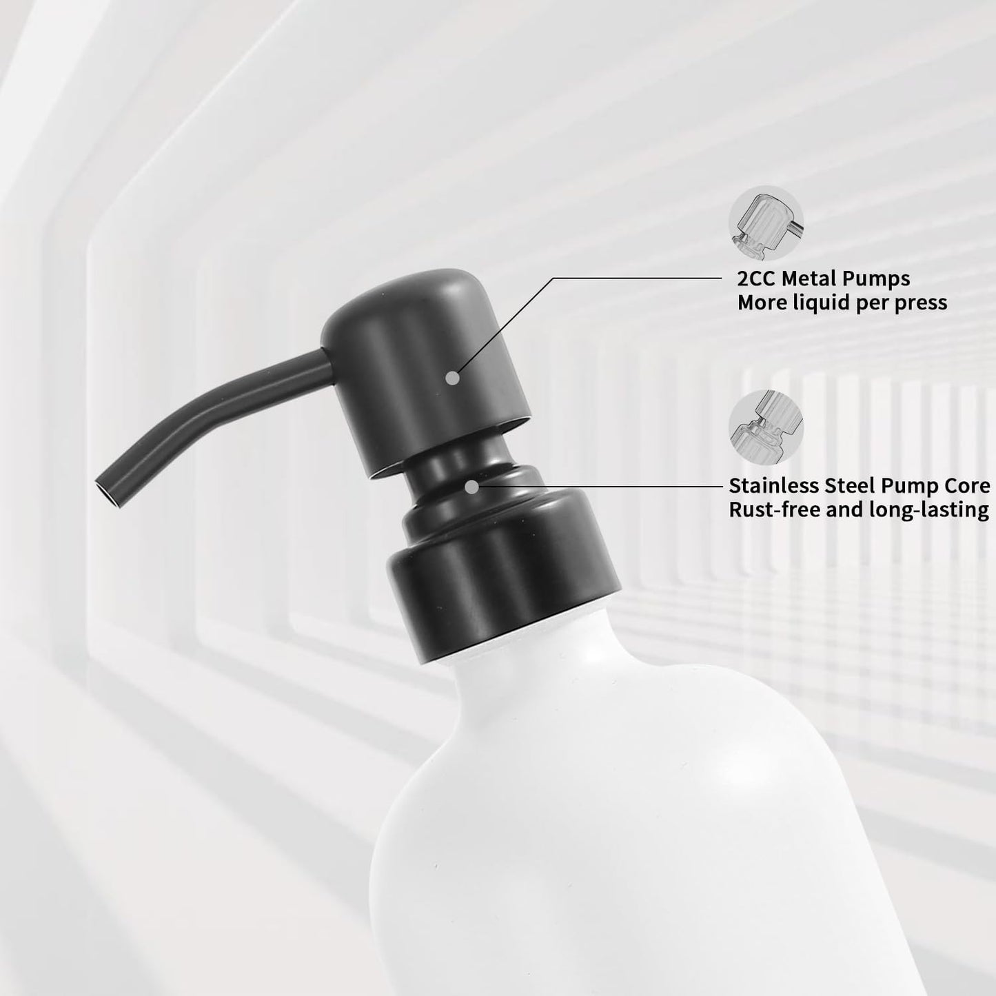 Kitchen Soap Dispenser Set, White Soap Dispenser with Black Stainless Steel Pump, Perfect for Modern Kitchen Decor. (White)