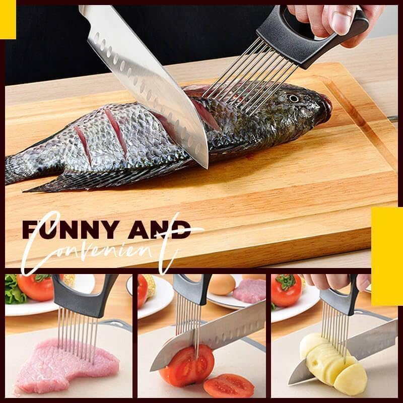 2025 Upgraded Onion Slicer, Onion Holder Chopper for Slicing, Chopper Slicer Assistant Tool, Cutter for Slicing of Meat, Potato, Tomato Kitchen Gadgets (1, Black)