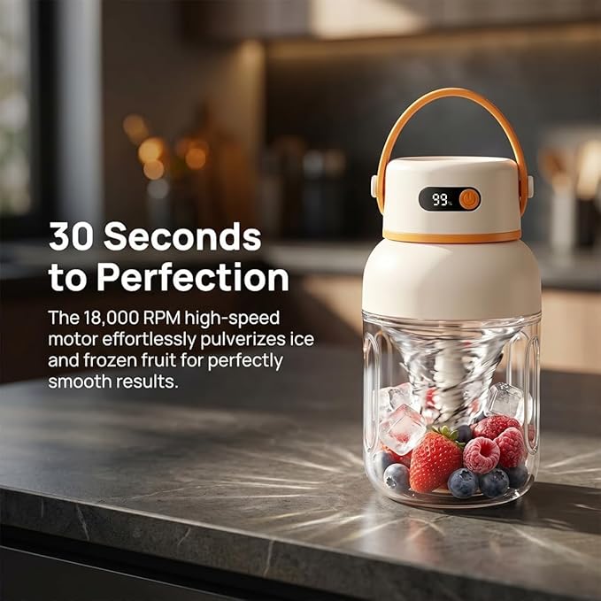 Portable Electric Juicer Cup with Zero Cord Hassle, 33oz Large Capacity Personal Blender with 18000RPM High Speed, USB-C Rechargeable Wireless Juicer Cup for Gym, Travel (10000ML / 33OZ)
