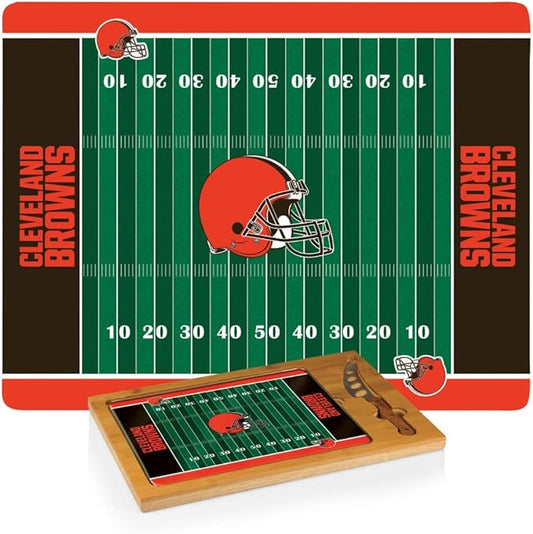 PICNIC TIME NFL Football Field Icon Glass Top Cutting Board & Knife Set, (Parawood & Bamboo)