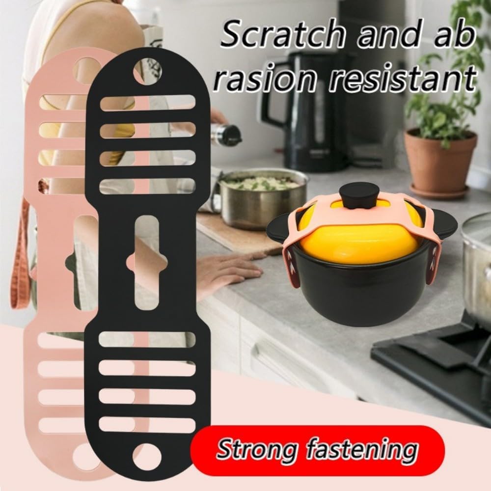 Silicone Lid Lock Strap for Crockpot Slow Cooker (6/7/8 Quart) - Universal Crockpot Lid Holder & Rubber Strap Alternative | Heat-Resistant, No-Spill Design Transport Accessories (Pink+Black)